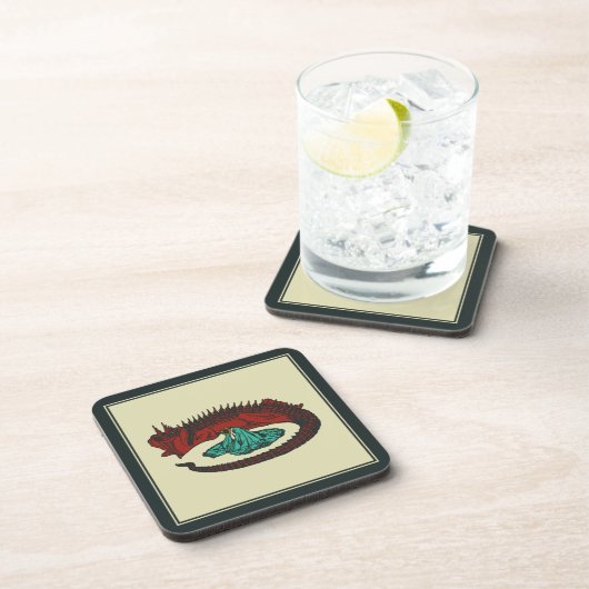 ヴィンテージレッドグリーンドラゴンレディベクタアールヌーボー コースター (右側)