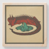 ヴィンテージレッドグリーンドラゴンレディベクタアールヌーボー ストーンコースター (正面)