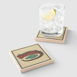 ヴィンテージレッドグリーンドラゴンレディベクタアールヌーボー ストーンコースター