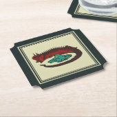 ヴィンテージレッドグリーンドラゴンレディベクタアールヌーボー ペーパーコースター (アングル)