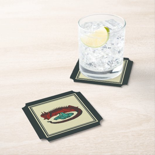 ヴィンテージレッドグリーンドラゴンレディベクタアールヌーボー ペーパーコースター (インサイチュ)