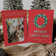 ヴィンテージレッドグリーンハンドドローリースクリスマス