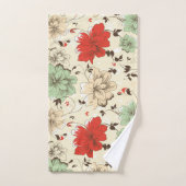 ヴィンテージレッドグリーンフローラデザインバスタオルセット バスタオルセット (ハンドタオル)