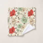 ヴィンテージレッドグリーンフローラデザインバスタオルセット バスタオルセット (ウォッシュタオル)