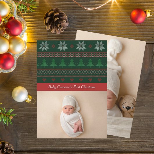 ヴィンテージレッドグリーンベビー第1回クリスマスツリー写真 シーズンカード