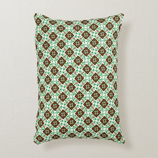 ヴィンテージレッドグリーンホワイトバルセロナフローラルパターン アクセントクッション (正面(垂直))