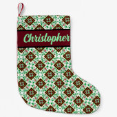 ヴィンテージレッドグリーンホワイトバルセロナフローラ スモールクリスマスストッキング (正面)