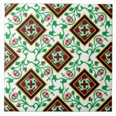 ヴィンテージレッドグリーンホワイトバルセロナフローラ タイル (正面)