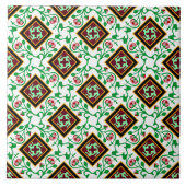 ヴィンテージレッドグリーンホワイトバルセロナフローラ タイル (正面)