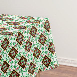 ヴィンテージレッドグリーンホワイトバルセロナフローラ テーブルクロス