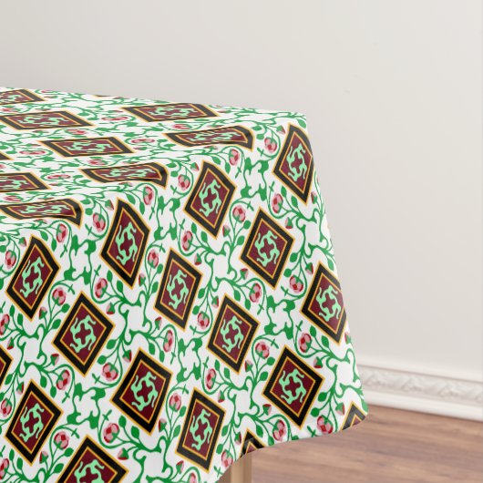ヴィンテージレッドグリーンホワイトバルセロナフローラ テーブルクロス (インサイチュ)