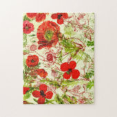 ヴィンテージレッドグリーンポピー夏の野草 ジグソーパズル (縦)
