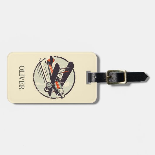 ヴィンテージレッドグリーン二面パーソナライズされた ラゲッジタグ (正面横)