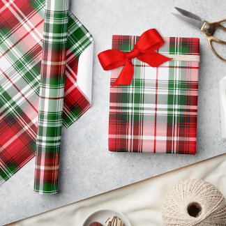 ヴィンテージレッドグリーン格子状ファームハウスラックスクリスマス ラッピングペーパー