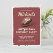 ヴィンテージレッドサッカーテーマ1st誕生日パーティー 招待状 (スタンド正面)