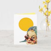 ヴィンテージレッドサングラスハローサンシャイン!ノートカード カード (黄色い花)