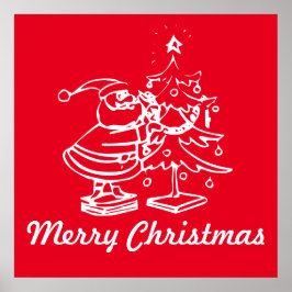 ヴィンテージレッドサンタクロースとクリスマスツリー ポスター