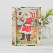 ヴィンテージレッドサンタクロースと女の子メリークリスマス シーズンカード (スタンド正面)