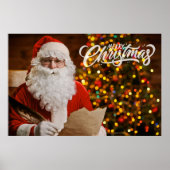 ヴィンテージレッドサンタクロースメリークリスマス ポスター (正面)