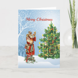 ヴィンテージレッドサンタツリークリスマス シーズンカード