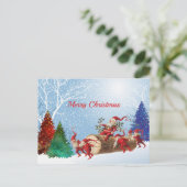 ヴィンテージレッドサンタログウォーターカラーツリーズクリスマス シーズンポストカード (スタンド正面)