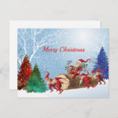 ヴィンテージレッドサンタログウォーターカラーツリーズクリスマス シーズンポストカード (正面/裏面)