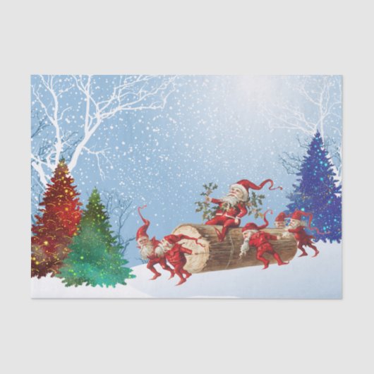 ヴィンテージレッドサンタログウォーターカラーツリーズクリスマス 薄葉紙 (正面)