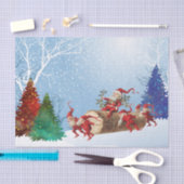 ヴィンテージレッドサンタログウォーターカラーツリーズクリスマス 薄葉紙 (クラフト)