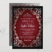 ヴィンテージレッドシルバープリンセスティアラスウィート16 招待状 (正面/裏面)