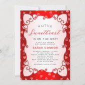 ヴィンテージレッドスウィートバレンタインデーベビーシャワー 招待状 (正面)