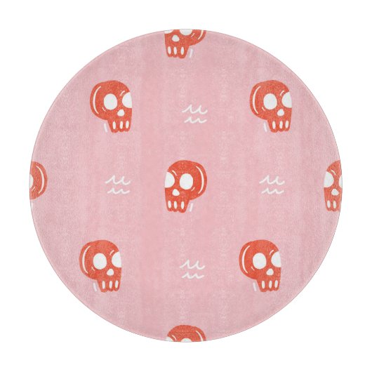 ヴィンテージレッドスカルヘッドパターン カッティングボード (正面)