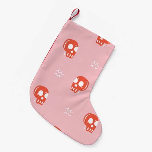 ヴィンテージレッドスカルヘッドパターン スモールクリスマスストッキング (正面 (吊り時))