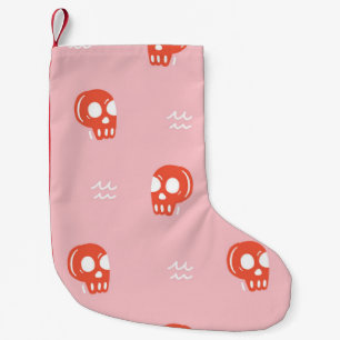 ヴィンテージレッドスカルヘッドパターン スモールクリスマスストッキング