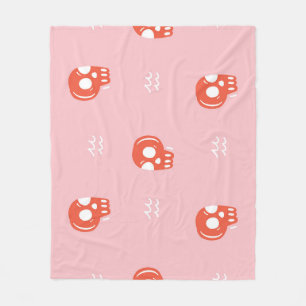 ヴィンテージレッドスカルヘッドパターン フリースブランケット