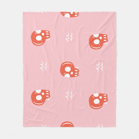 ヴィンテージレッドスカルヘッドパターン フリースブランケット (正面)