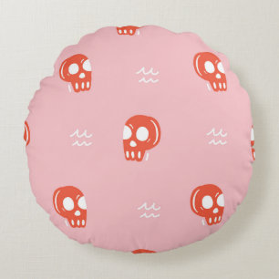ヴィンテージレッドスカルヘッドパターン ラウンドクッション