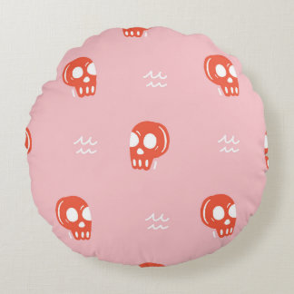 ヴィンテージレッドスカルヘッドパターン ラウンドクッション