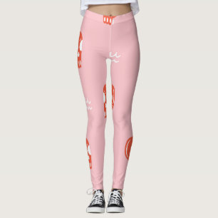 ヴィンテージレッドスカルヘッドパターン レギンス