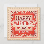 ヴィンテージレッドスタンプスタイルバレンタインデー シーズンカード (正面)