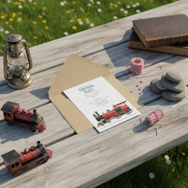 ヴィンテージレッドスチームトレインバースデーパーティーの招待 招待状