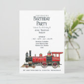 ヴィンテージレッドスチームトレインバースデーパーティーの招待 招待状 (スタンド正面)
