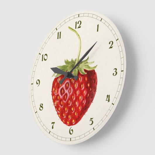 ヴィンテージレッドストロベリーウォーターカラーアート ラージ壁時計 (傾斜)