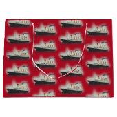 ヴィンテージレッドタイタニック船クリスマス ラージペーパーバッグ (正面)