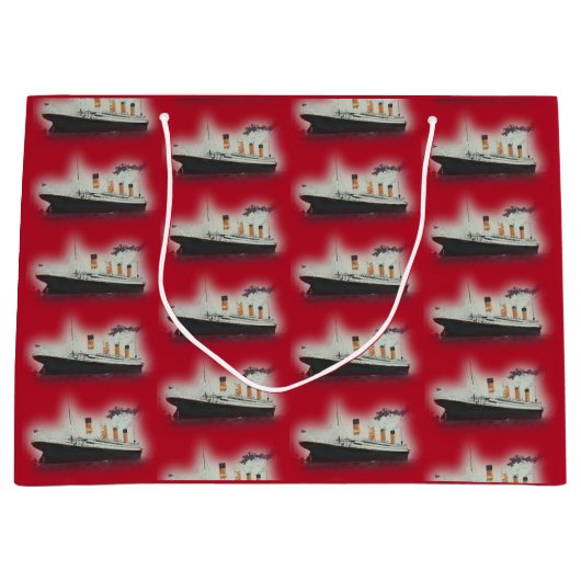 ヴィンテージレッドタイタニック船クリスマス ラージペーパーバッグ (正面)