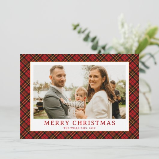 ヴィンテージレッドタータンチェックプライド写真クリスマス シーズンカード (スタンド正面)