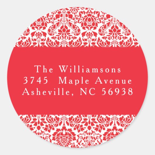 ヴィンテージレッドダマスクカスタム差出人住所 ラウンドシール (正面)