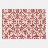 ヴィンテージレッドダマスクパターンクリスマスミックス ラッピングペーパーシート (正面3)