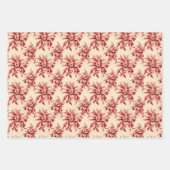 ヴィンテージレッドダマスクパターンクリスマスミックス ラッピングペーパーシート (正面2)