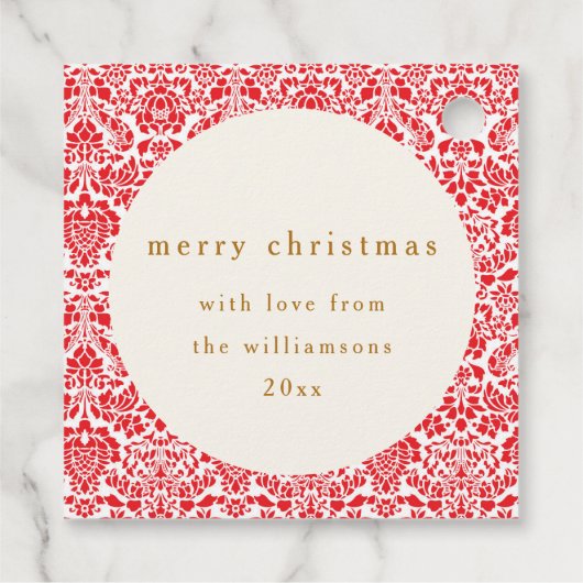 ヴィンテージレッドダマスクフェスティバルカスタムメリークリスマス フェイバータグ (裏面)