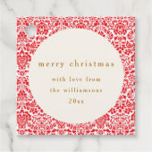 ヴィンテージレッドダマスクフェスティバルカスタムメリークリスマス フェイバータグ (正面)